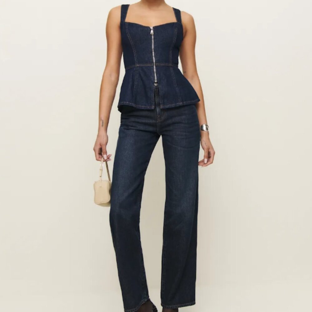 Reformation Zeta Denim Top Blue - Size 8